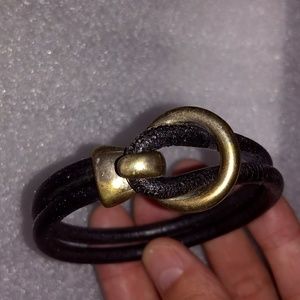 Artisan leather and metal bracelet